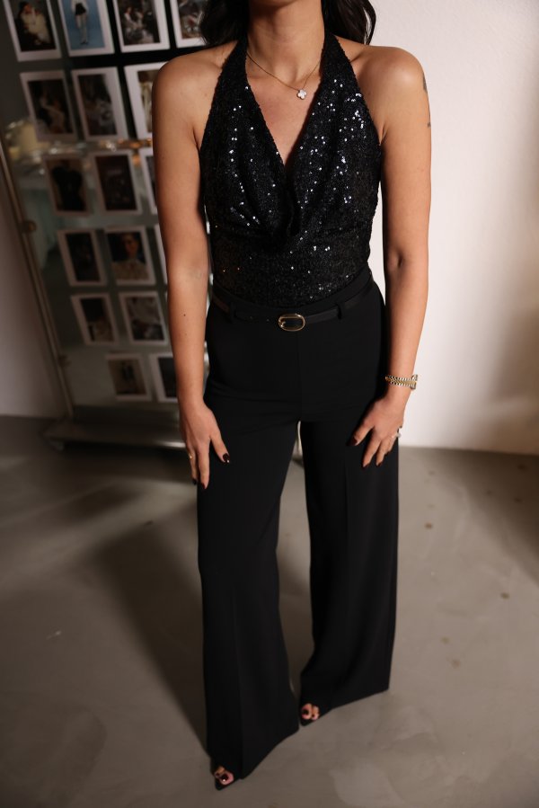 Boyundan Geçmeli Pul Payetli Bluz