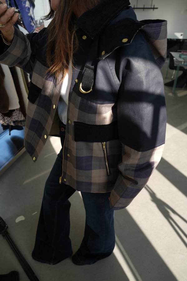 Kadife Detaylı Ekoseli Mont