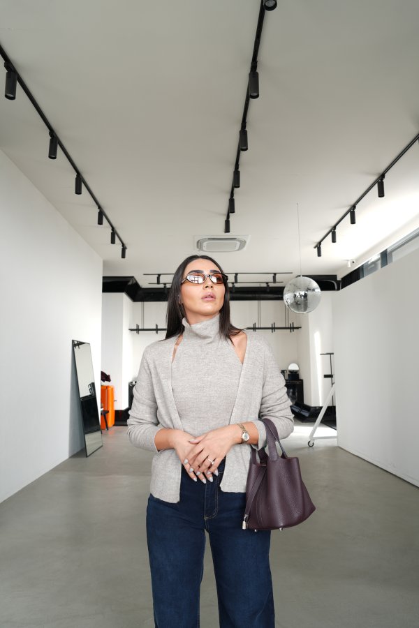 Kendinden Balıkçı Yaka Body Detaylı Triko Hırka