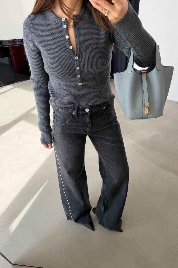 Yanı Çakımlı Asimetrik Kesim Jean