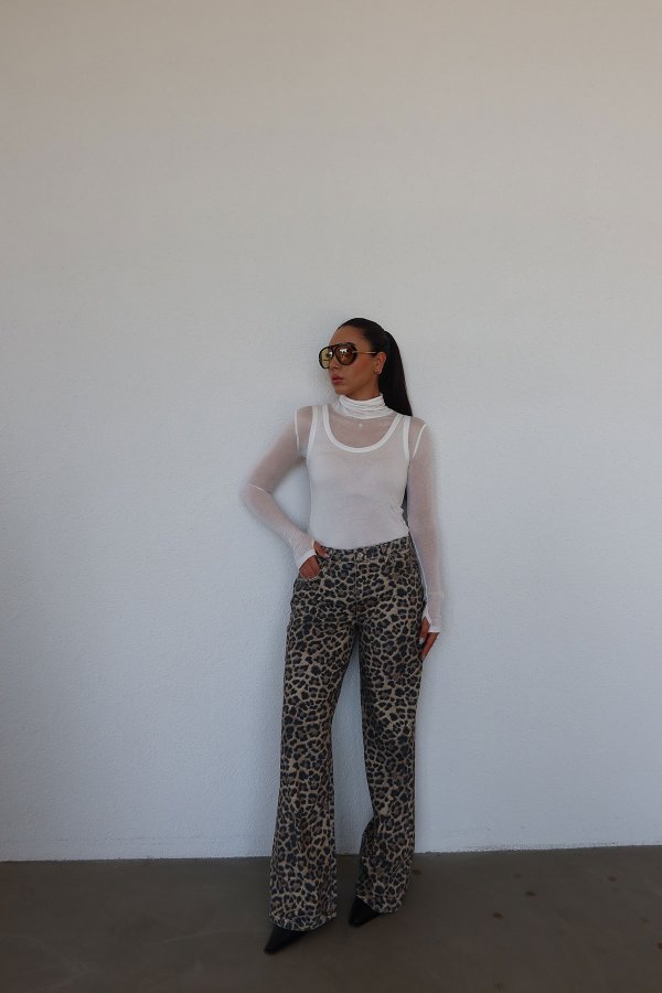 Leopar Desen Straight Fit Jean