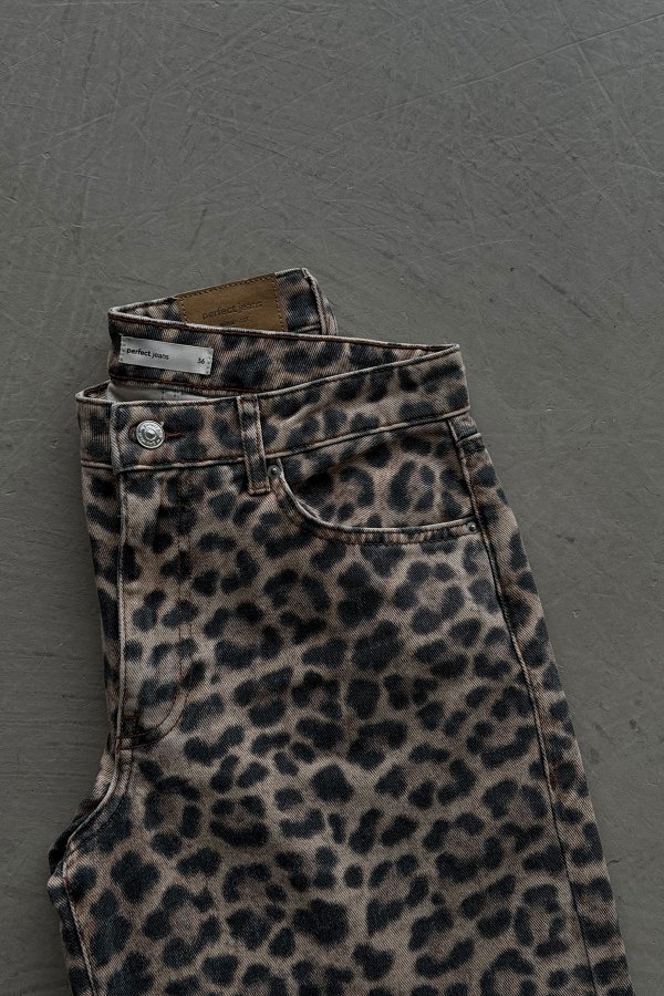 Leopar Desen Straight Fit Jean