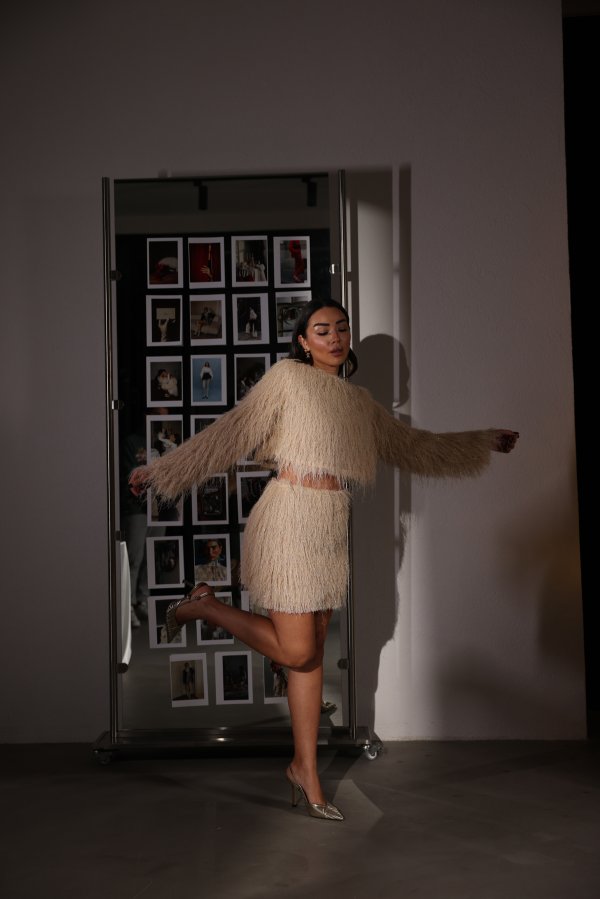 Simli Saçaklı Mini Etek