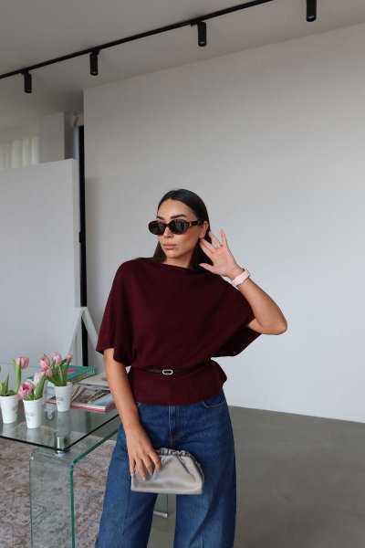 Kemer Detaylı Yarasa Kol Triko Kazak