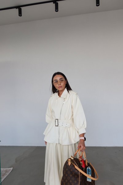 Apoletli Balon Kol Deri Ceket