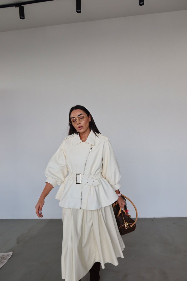 Apoletli Balon Kol Deri Ceket