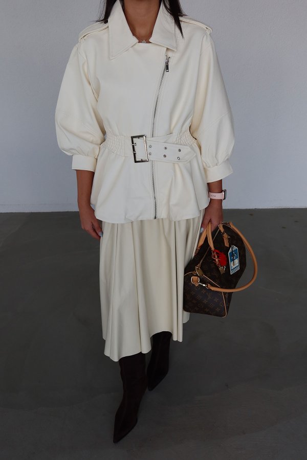 Apoletli Balon Kol Deri Ceket