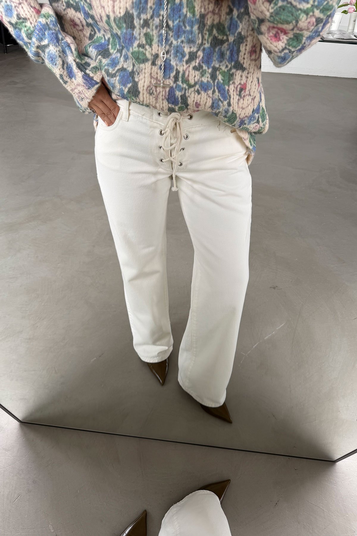 Kuş Gözü Bağlamalı Jean