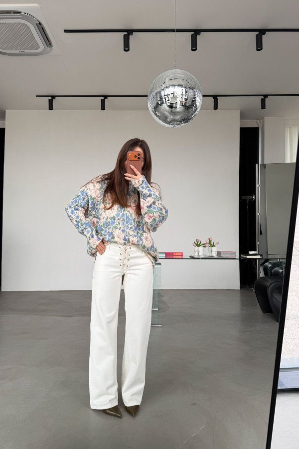 Kuş Gözü Bağlamalı Jean