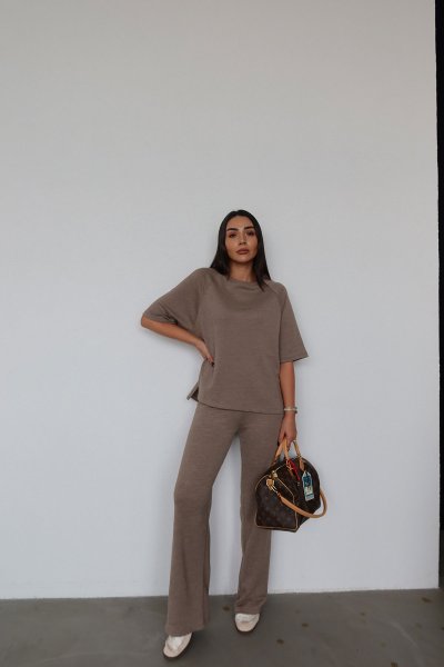 Kendinden Dokulu Kısa Kol Sweat Eşofman 