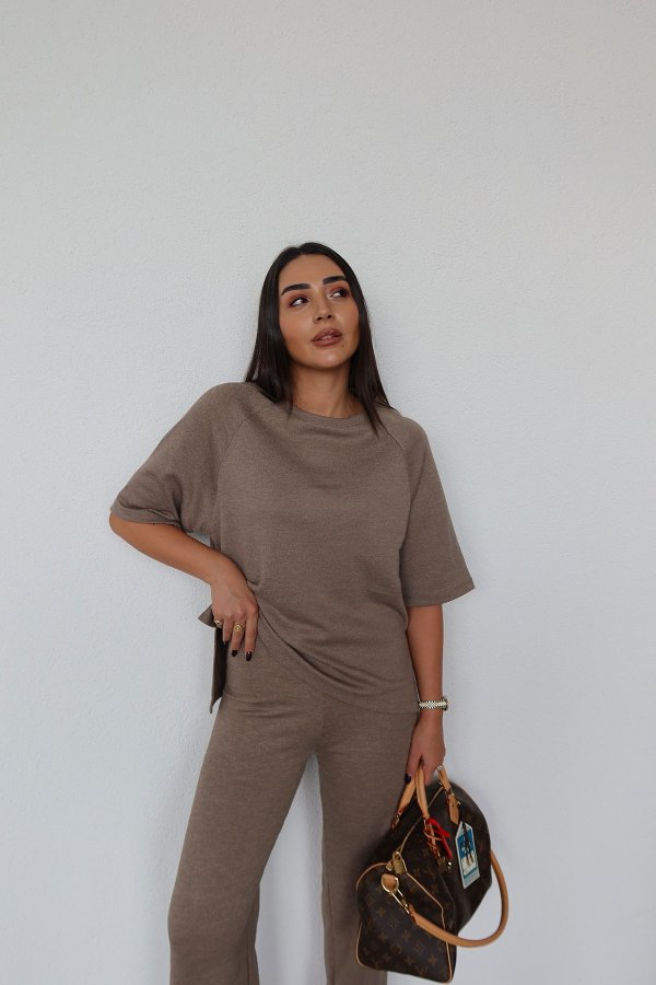 Kendinden Dokulu Kısa Kol Sweat Eşofman Takım