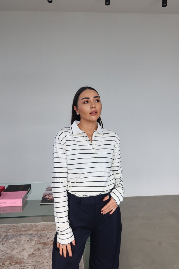 Polo Yaka Çizgili Basic Sweat