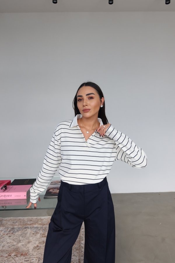 Polo Yaka Çizgili Basic Sweat