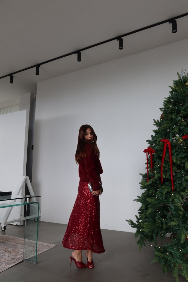 Pul Payetli Midi Etek