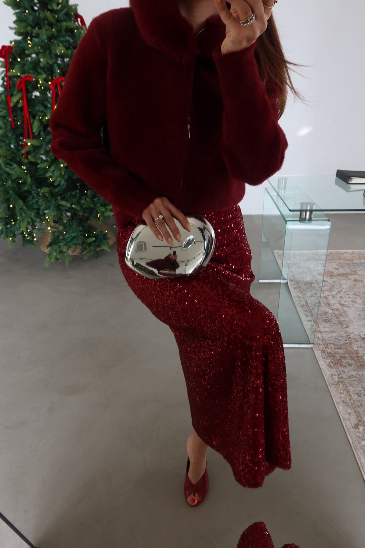 Pul Payetli Midi Etek