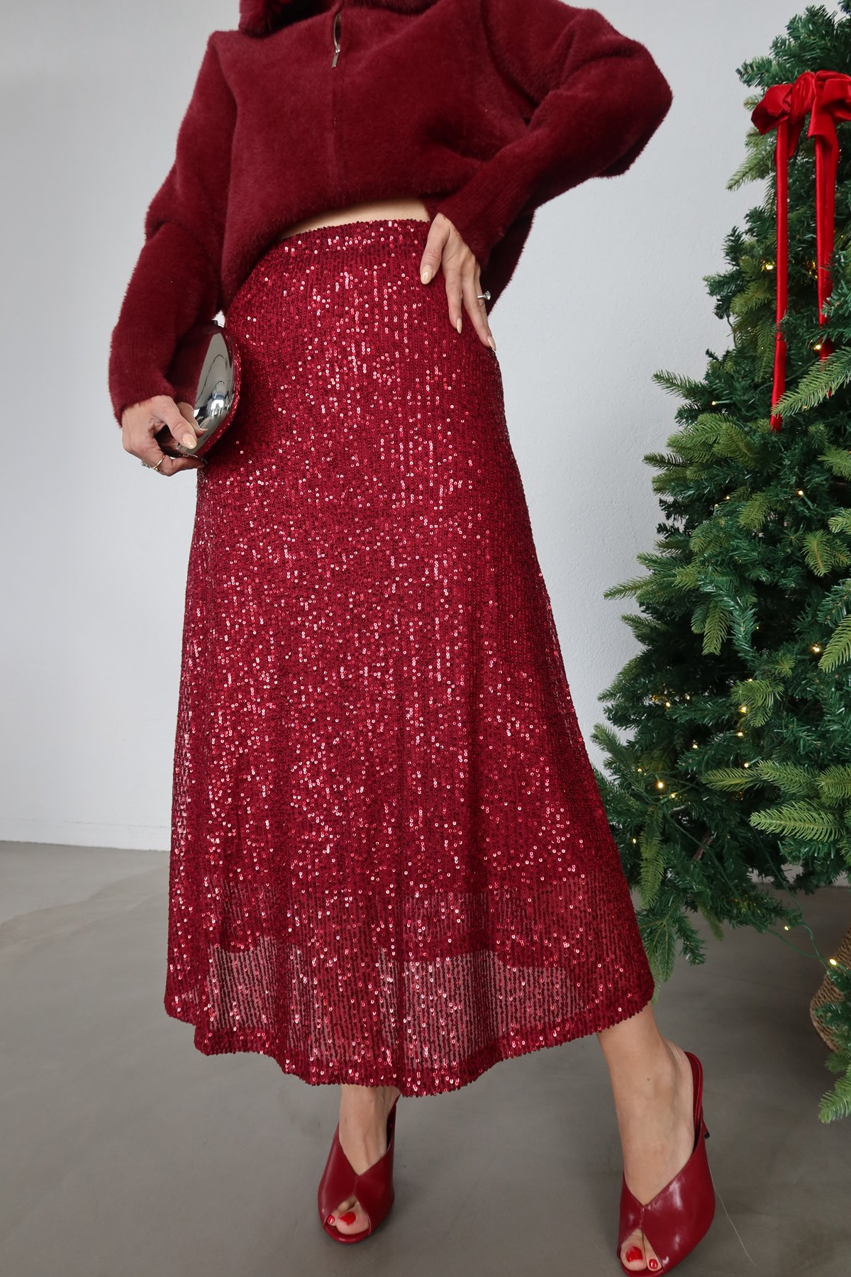 Pul Payetli Midi Etek