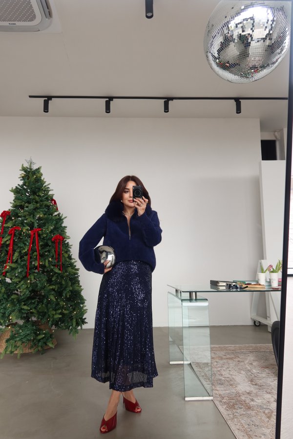 Pul Payetli Midi Etek