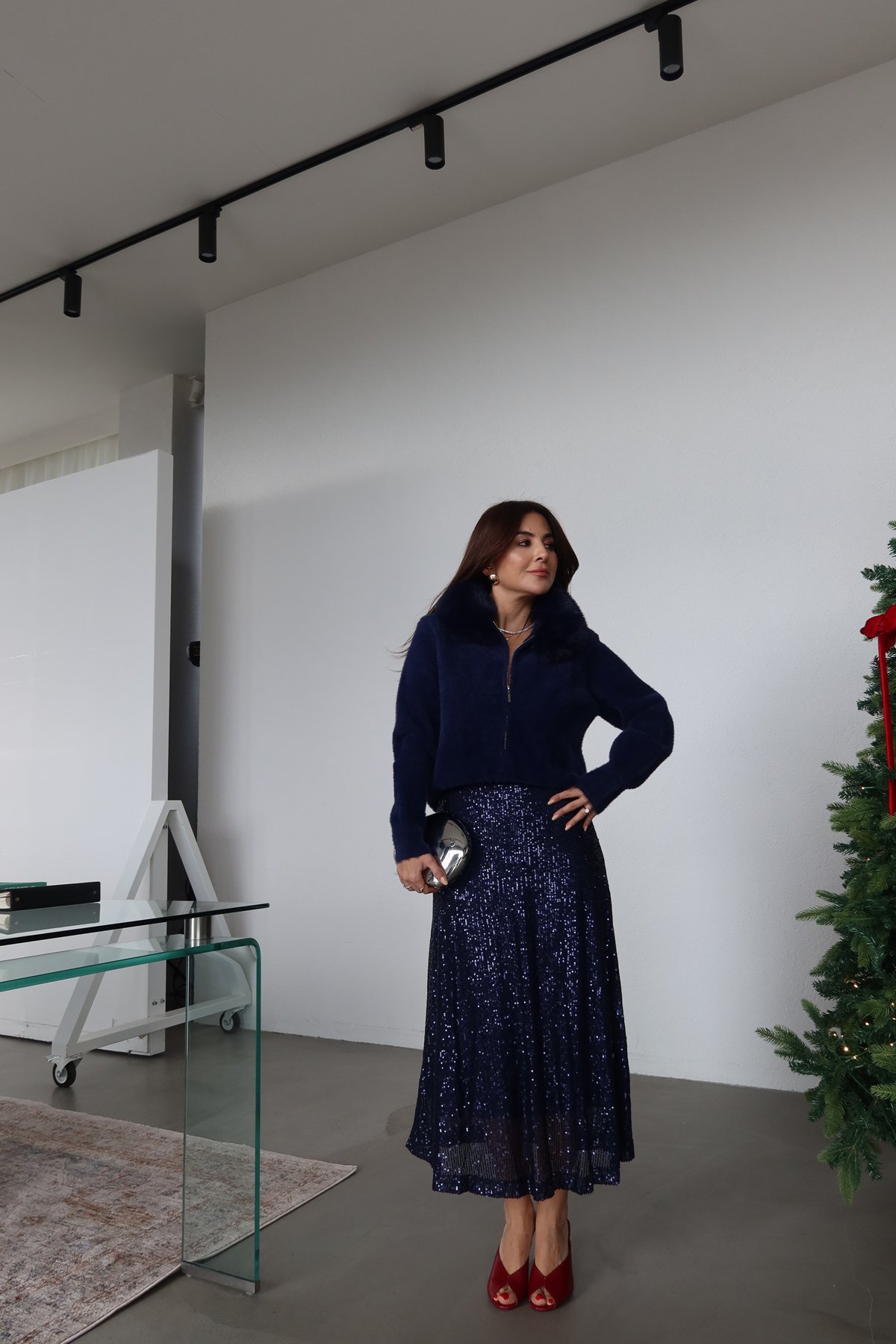 Pul Payetli Midi Etek