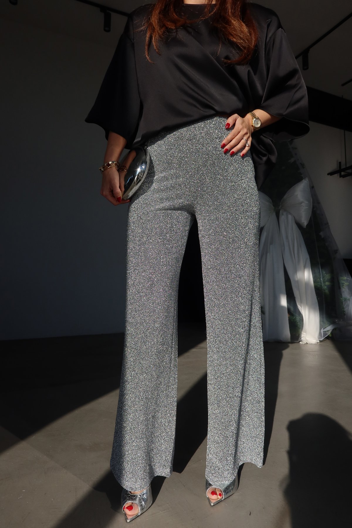 Beli Lastikli Simli Pantolon