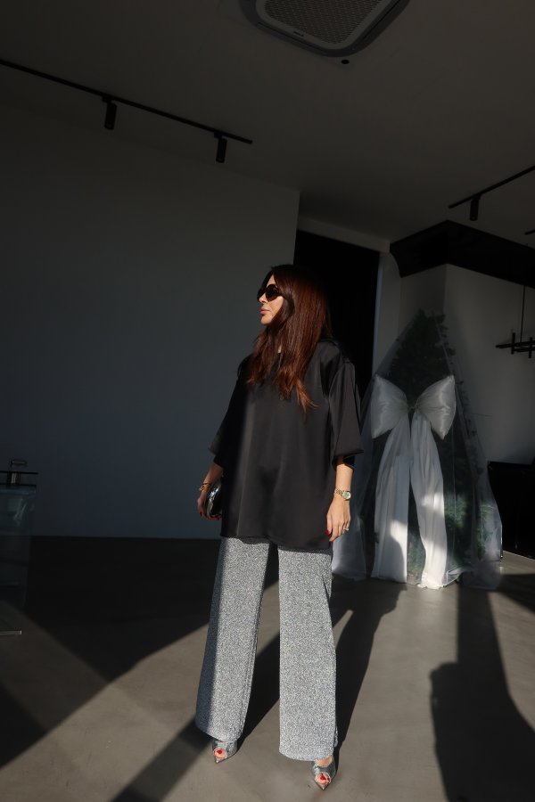 Beli Lastikli Simli Pantolon