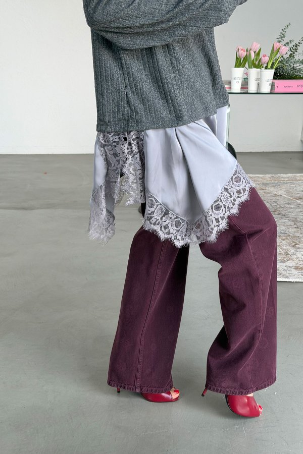 Altı Dantel Parçalı Fitilli Triko Bluz