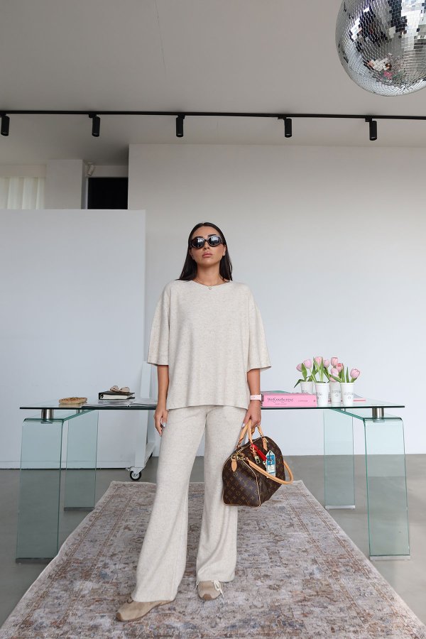 Önü Kısa Arkası Uzun Triko Bluz Pantolon Takım