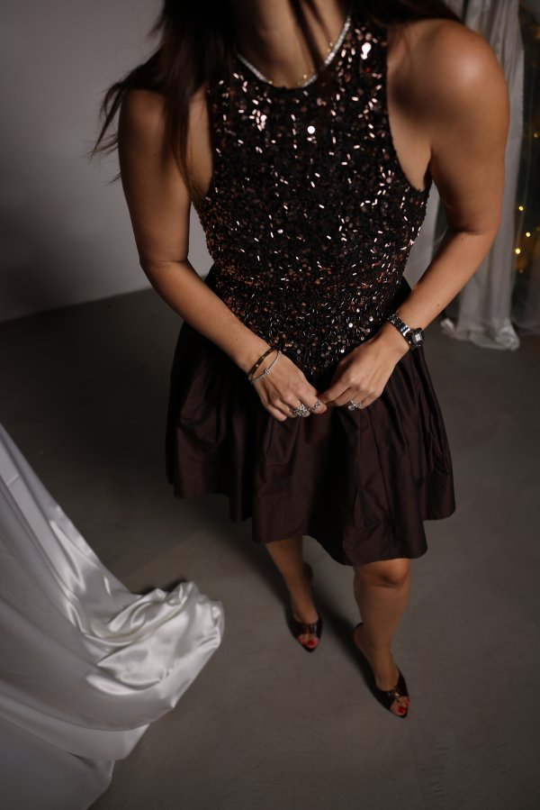 Üstü Pul Payet Altı Poplin Elbise