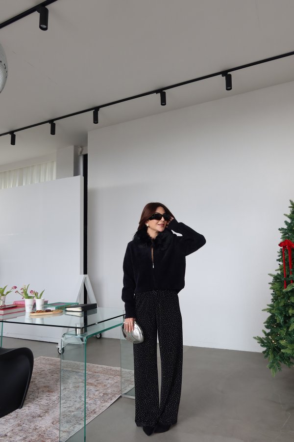 Beli Lastikli Taşlı Pantolon