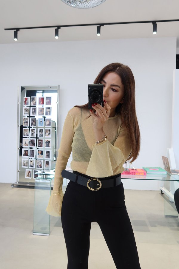 İspanyol Kol Simli Bluz