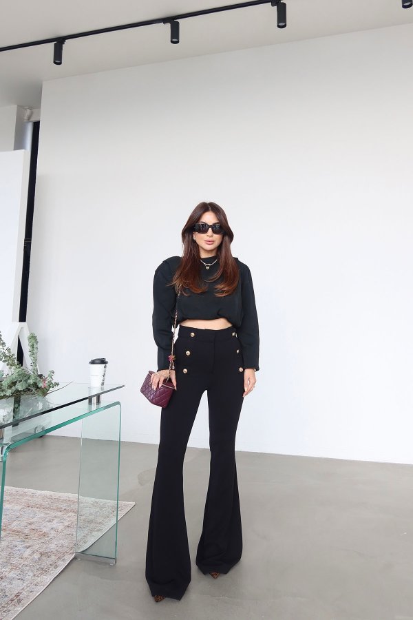 Gold Düğmeli İspanyol Paça Pantolon