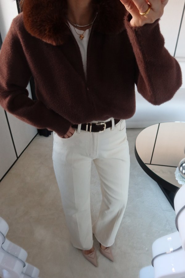 Yakası Kürklü Gizli Fermuarlı Yün Ceket