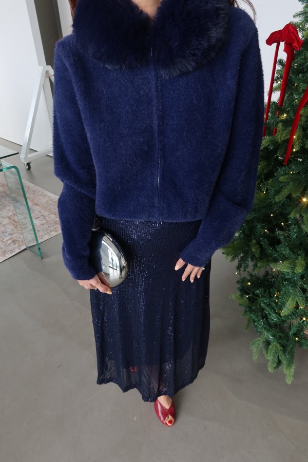 Yakası Kürklü Gizli Fermuarlı Yün Ceket