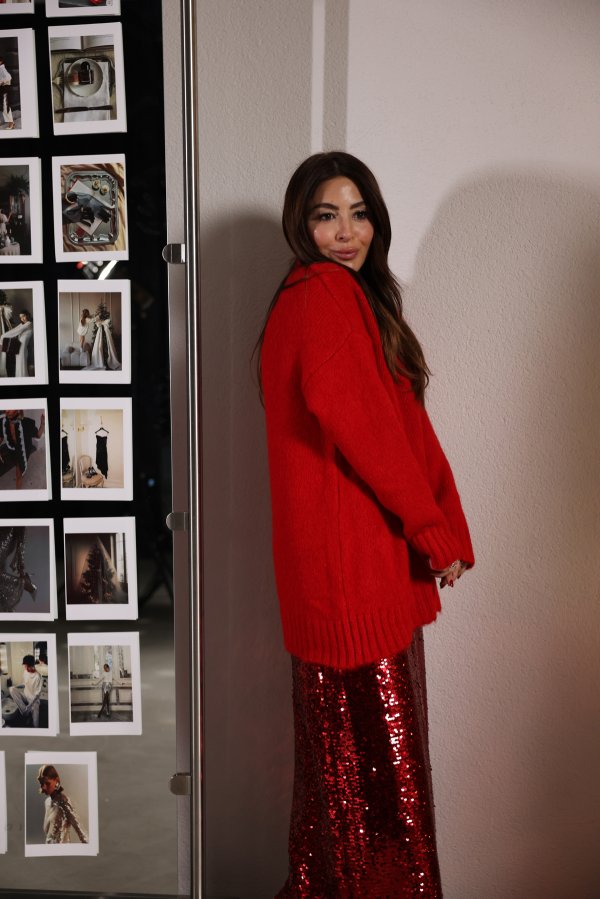 Fitilli Yaka Oversize Yün Kazak