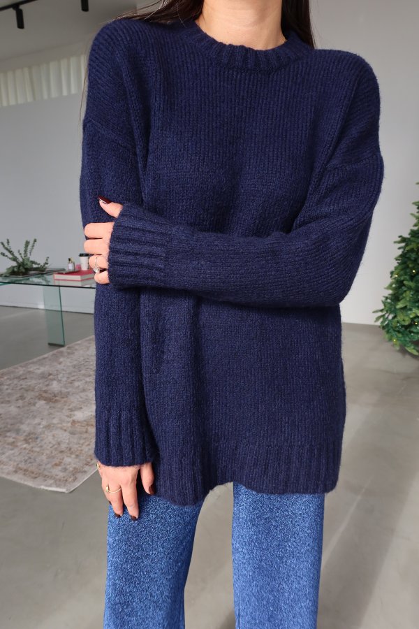 Fitilli Yaka Oversize Yün Kazak