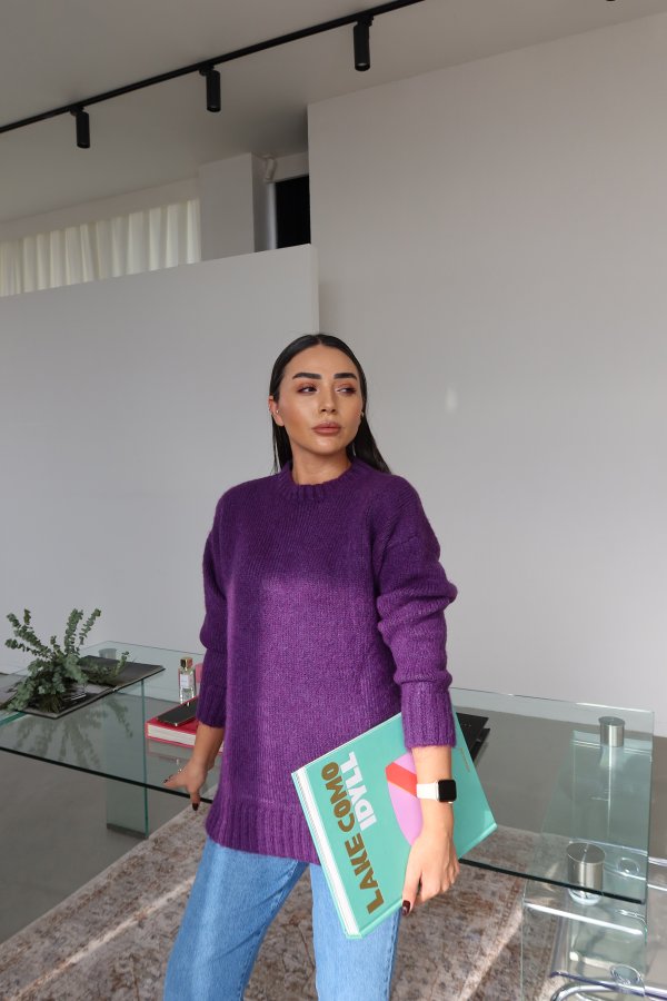 Fitilli Yaka Oversize Yün Kazak