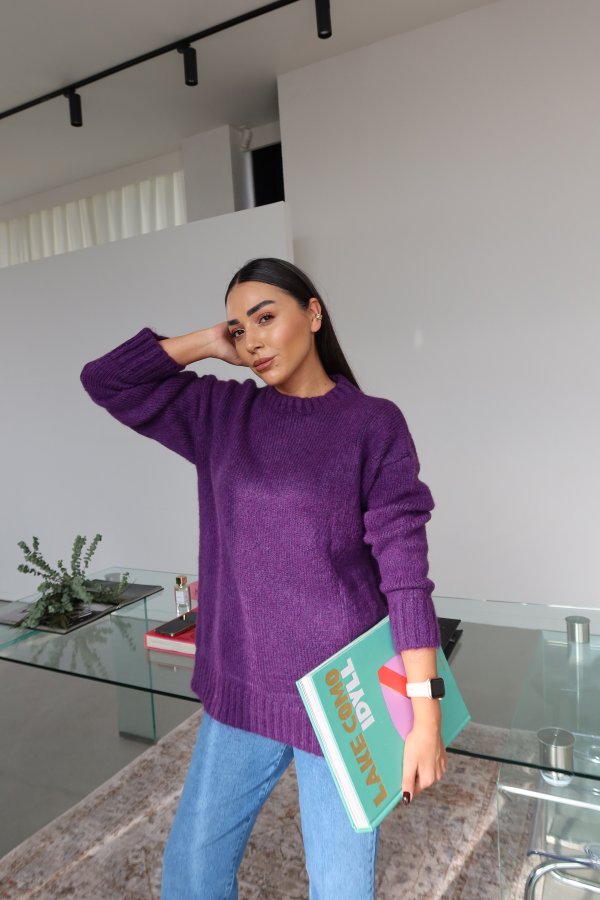 Fitilli Yaka Oversize Yün Kazak