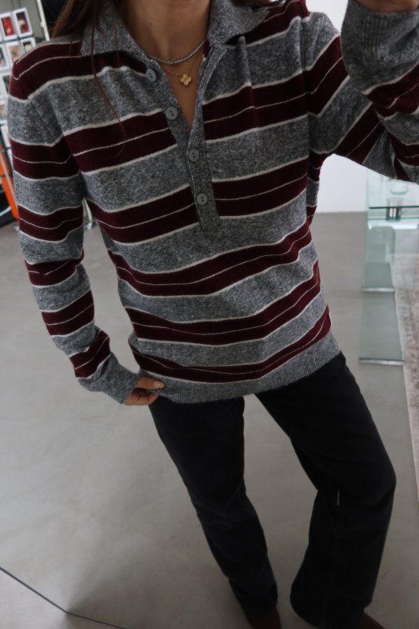 Polo Yaka Çizgili Triko Kazak