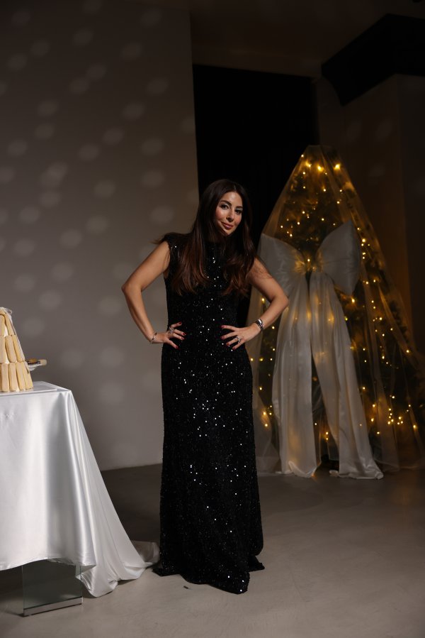 Kolsuz Pul Payetli Uzun Elbise