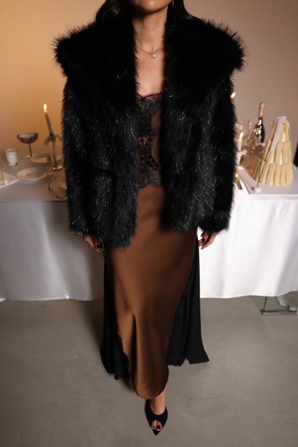 Çıtçıtlı Simli Kürk Ceket