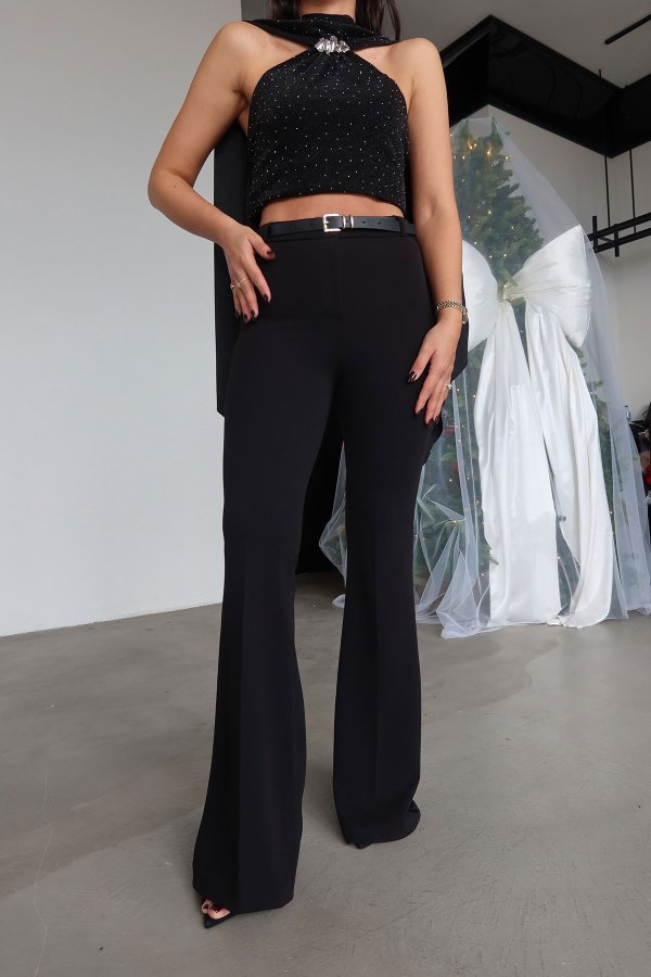 İspanyol Paça Kemerli Klasik Kumaş Pantolon