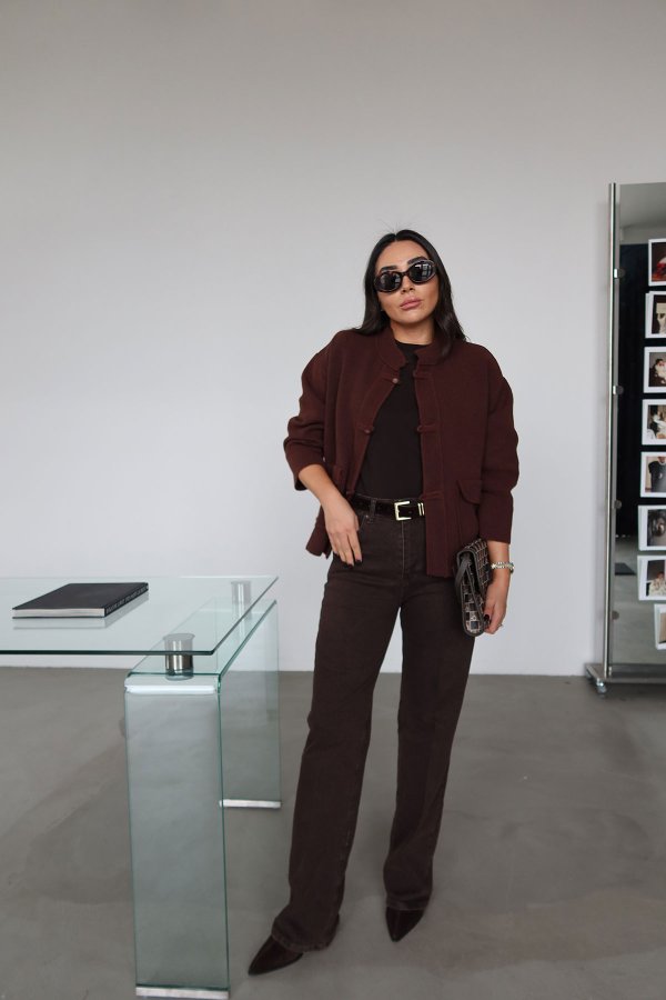 Yıkamalı Süet Kemerli Wideleg Jean