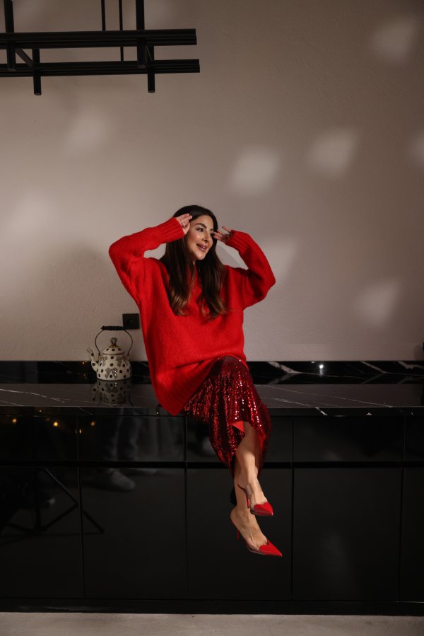 Pul Payetli Midi Boy Etek