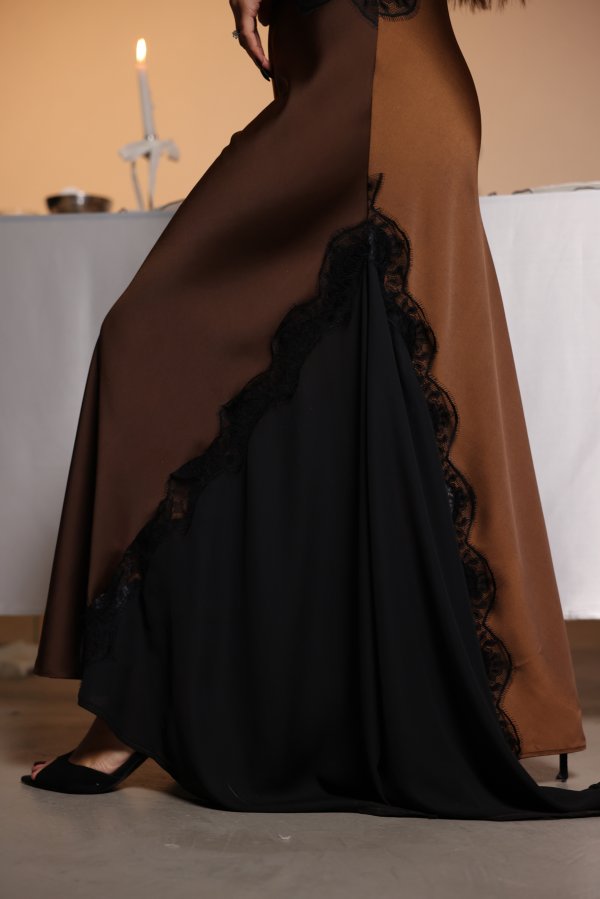 İp Askılı Dantel İşlemeli Saten Elbise