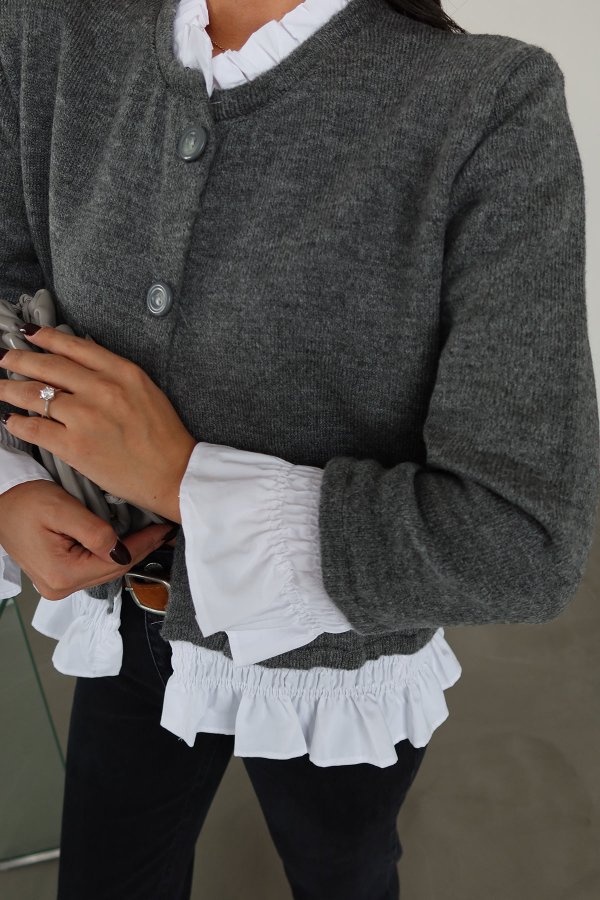 Poplin Detaylı Çift Düğmeli Hırka