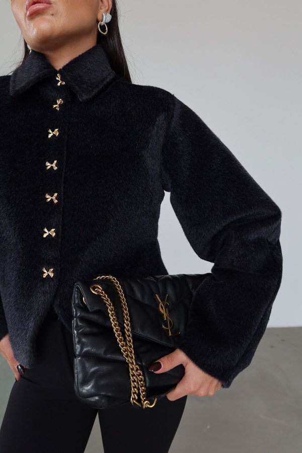 Aksesuar Düğmeli Kendinden Şallı Premium Ceket