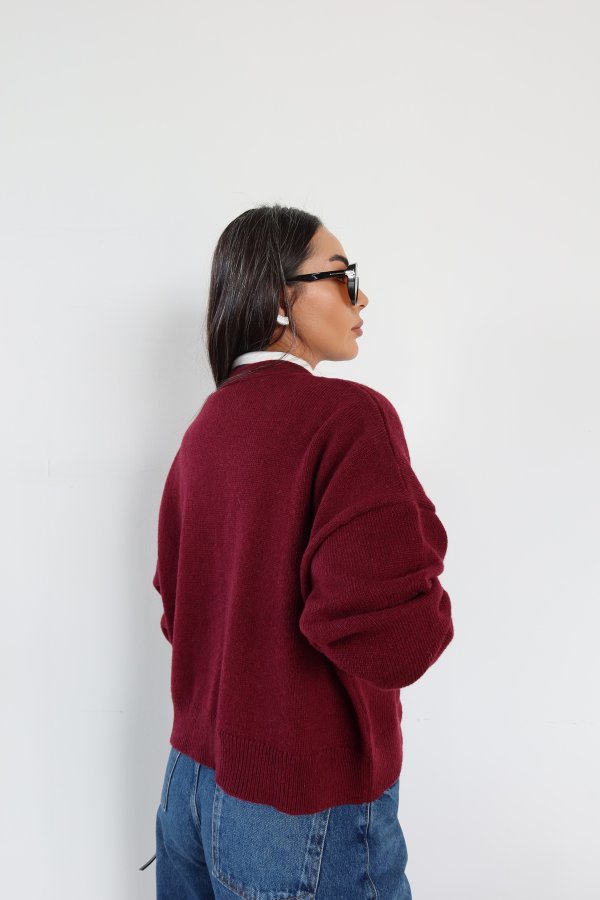 V Yaka Gold Düğmeli Çift Cepli Hırka