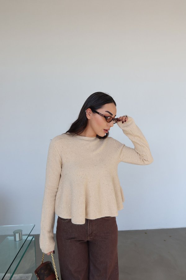 Pullu Simli Peplum Kazak