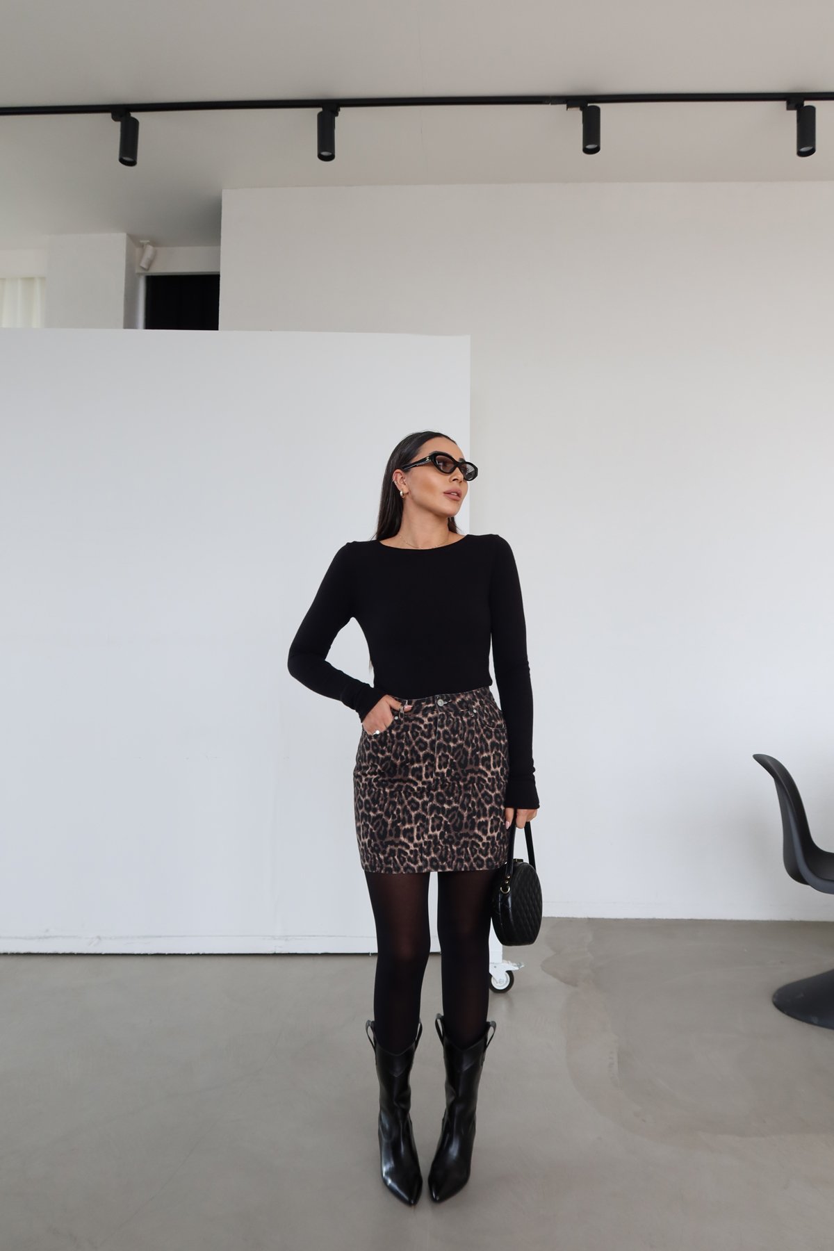 Leopar Desen Denim Etek