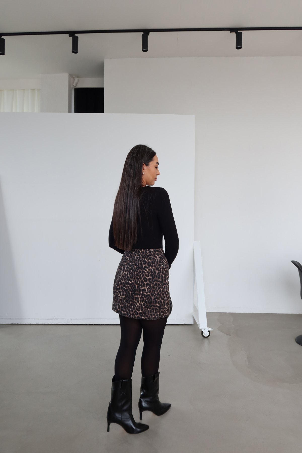 Leopar Desen Denim Etek