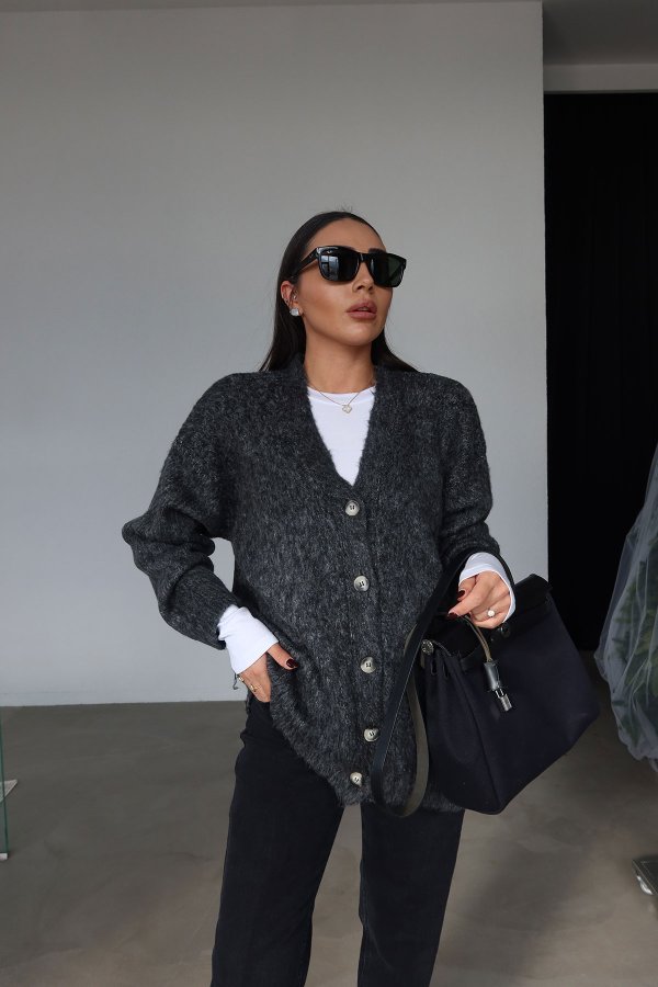 V Yaka Yumuşak Dokulu Oversize Hırka